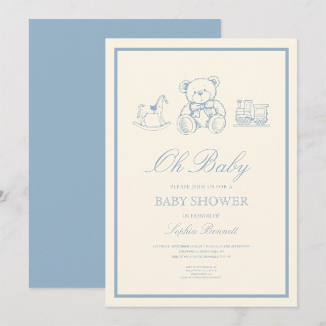 Classic Pastel Blue Teddy Bear Baby Shower Inbjudningar (Skapare uppladdad)