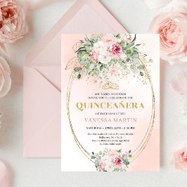 Classic Pastel Pink Rose Gold Quinceañera Invite Inbjudningar