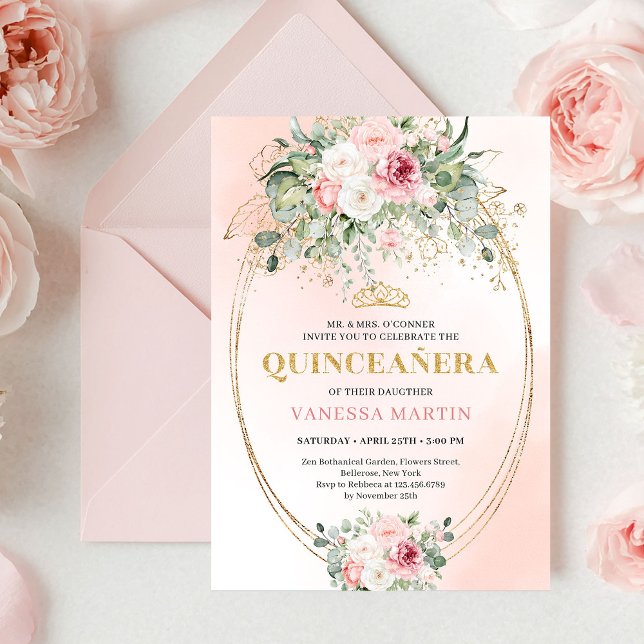 Classic Pastel Pink Rose Gold Quinceañera Invite Inbjudningar (Classic Pastel Pink Rose Gold Quinceañera Invite

)