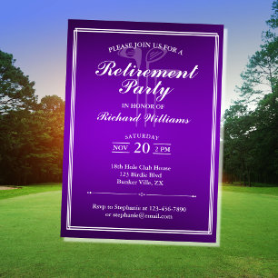 Classic Pension Golf Theme Lila White Inbjudningar