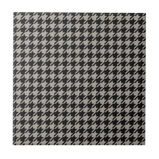 Classic Pepita Houndstooth Mönster Black Grått Kakelplatta (Framsidan)