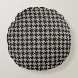 Classic Pepita Houndstooth Mönster Black Grått Rund Kudde