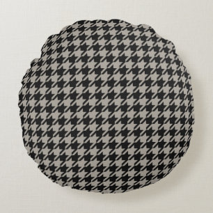 Classic Pepita Houndstooth Mönster Black Grått Rund Kudde