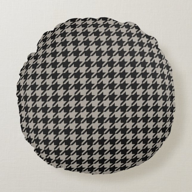 Classic Pepita Houndstooth Mönster Black Grått Rund Kudde (Framsidan)