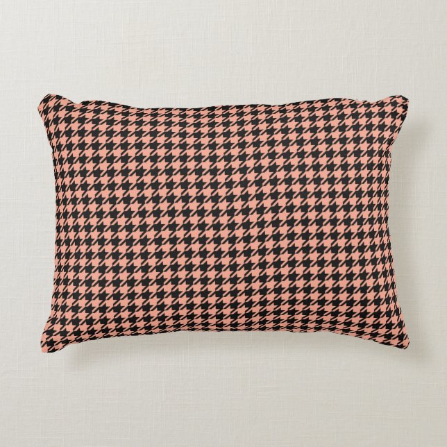 Classic Pepita Houndstooth Mönster Black Peach Prydnadskudde (Framsidan)