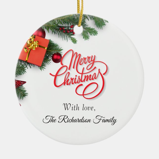 Classic Personalise Red & Green- Elegant Christmas Julgransprydnad Keramik (Framsidan)