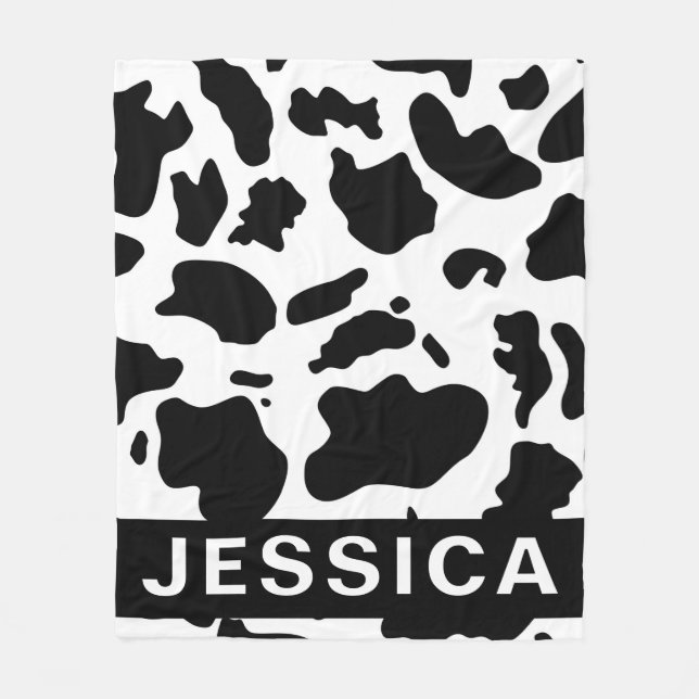 Classic Personalized Black White Cow Print Fleecefilt (Framsidan)
