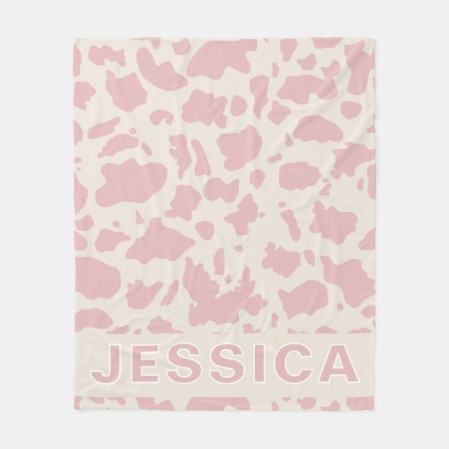 Classic Personalized Pink Cow Print Fleecefilt (Framsidan)