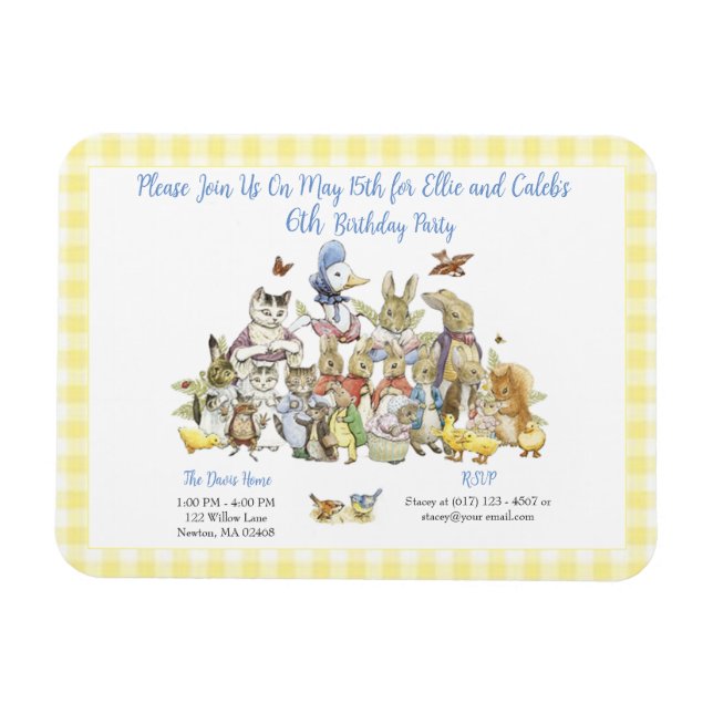 Classic Peter the Rabbit Födelsedagsfest inbjudan Magnet (Horisontell)
