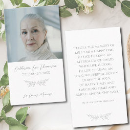 Classic Photo Elegant Floral Funeral Prayer Card Visitkort