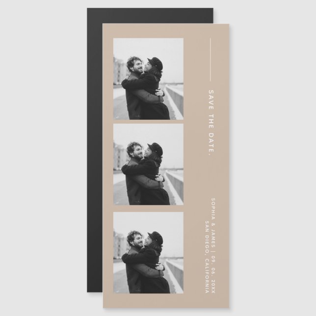 Classic Photo Strip Wedding  Magnetic Save The Dat (Fram/baksida)