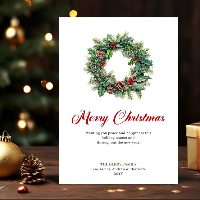 Classic Pine Wreath Christmas Greeting Holiday  Julkort (Classic Pine Wreath Christmas Greeting Holiday Card)