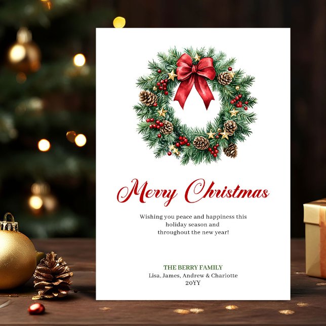 Classic Pine Wreath Watercolor Christmas Greeting Julkort (Classic Pine Wreath Watercolor Christmas Greeting)