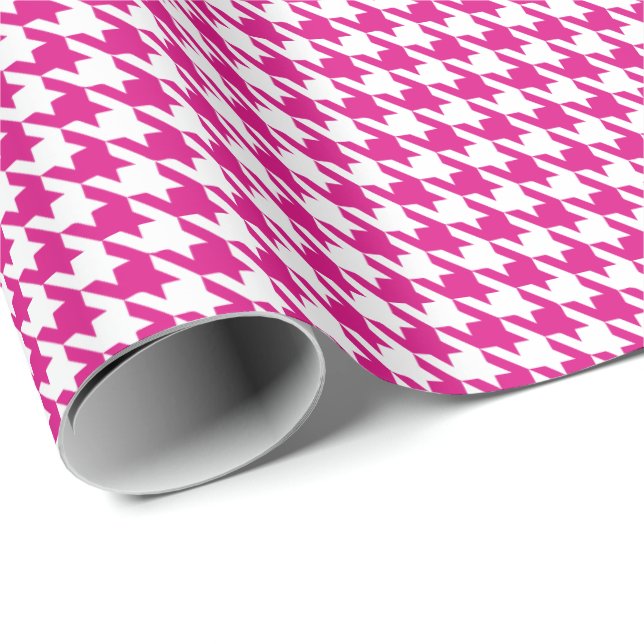 Classic Pink and White Houndstooth Pattern  Presentpapper (Rullad Hörn)