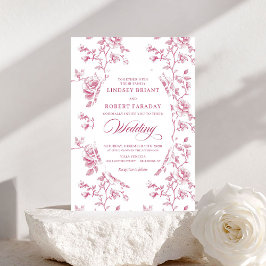Classic Pink and White Toile Roses Wedding Invite Inbjudningar