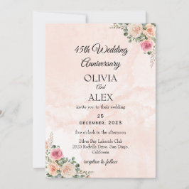 Classic Pink Cream Floral Wedding Anniversary  Inbjudningar