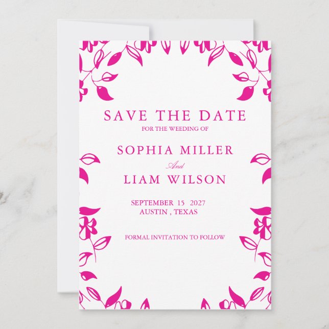 Classic Pink Floral Save the Date Invitation Inbjudningar (Framsida)