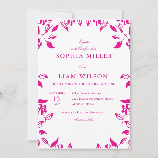 Classic Pink Floral  Wedding Invitation Inbjudningar (Framsida)