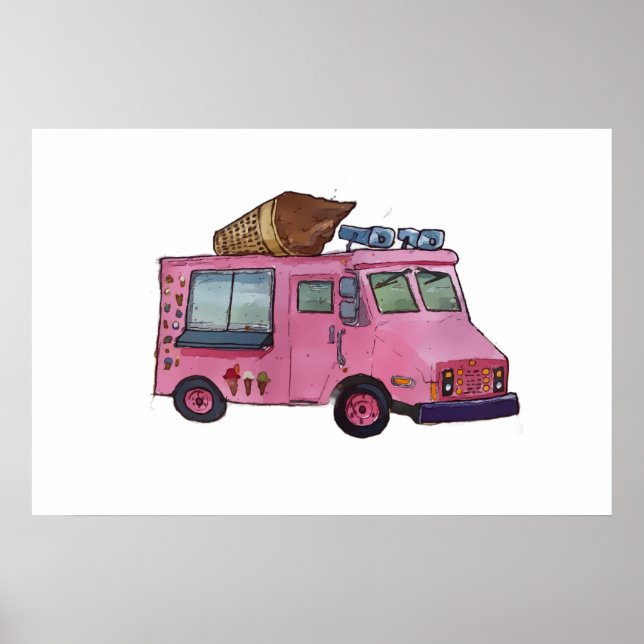 Classic pink ice cream truck with cone on top poster (Framsidan)