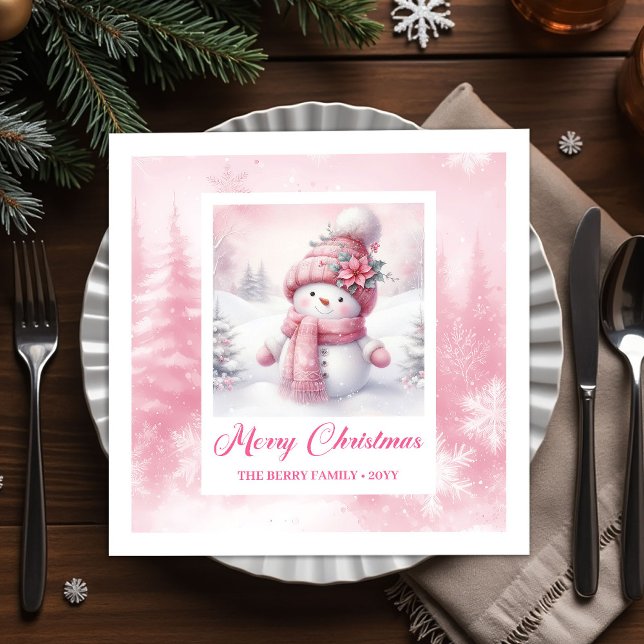 Classic Pink Snowman Christmas Scene Napkins Kids Pappersservett (Classic Pink Snowman Christmas Scene Napkins Winter Kids)