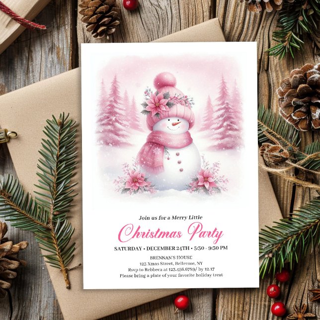 Classic Pink Snowman Kids Digital Christmas Invite Inbjudningar (Classic Pink Snowman Kids Digital Christmas Invitation

)