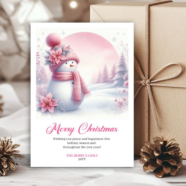 Classic pink snowman kids printable card editable julkort (Classic pink snowman kids printable card editable)