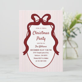 Classic Pink Stripes & Red Bow Frame Christmas Inbjudningar