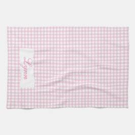 Classic Pink & White Gingham | Personalized Name Kökshandduk