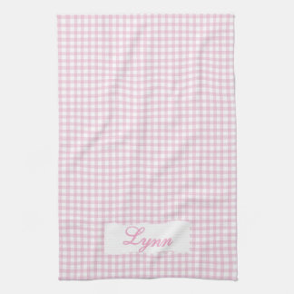 Classic Pink & White Gingham | Personalized Name Kökshandduk