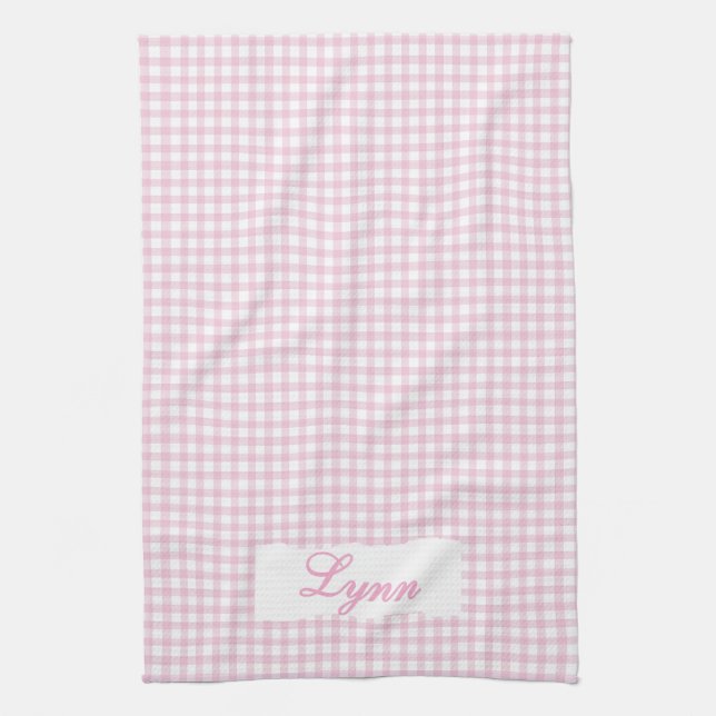 Classic Pink & White Gingham | Personalized Name Kökshandduk (Vertikal)