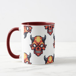 Classic Pixelated Devil Skull Pattern Mug Mugg