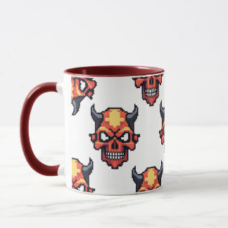Classic Pixelated Devil Skull Pattern Mug Mugg