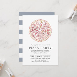 Classic Pizza Party | Skivblått Rand Inbjudningar