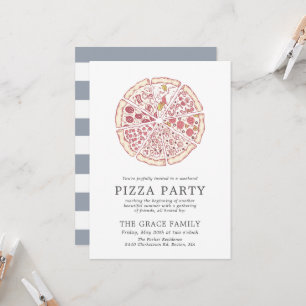 Classic Pizza Party Skivblått Rand Inbjudningar