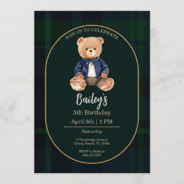 Classic Plaid Little Bear Birthday Invitation Inbjudningar