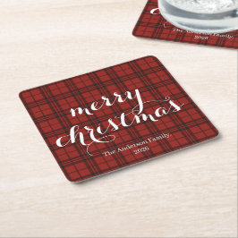 Classic Plaid Merry Christmas Festive -  Underlägg Papper Kvadrat