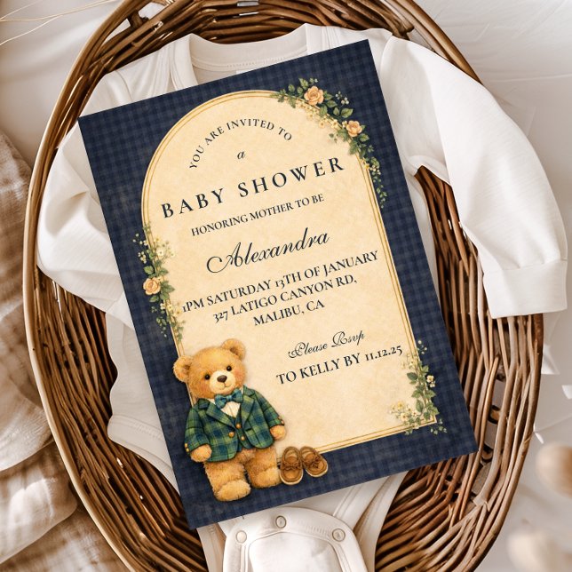 Classic Plaid Nursery Teddy Baby Shower Inbjudningar (Skapare uppladdad)