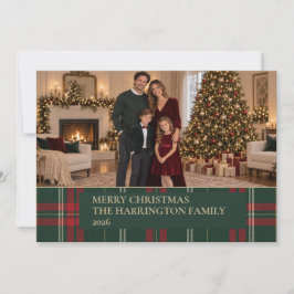 Classic Plaid Personalized Family Photo Christmas Julkort