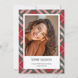 Classic Plaid Photo Graduation Announcement Card Meddelande