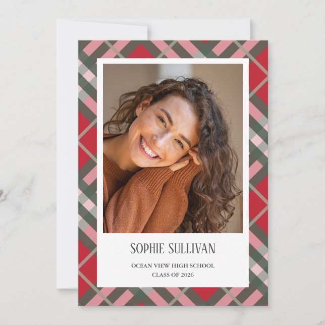 Classic Plaid Photo Graduation Announcement Card Meddelande (Framsida)