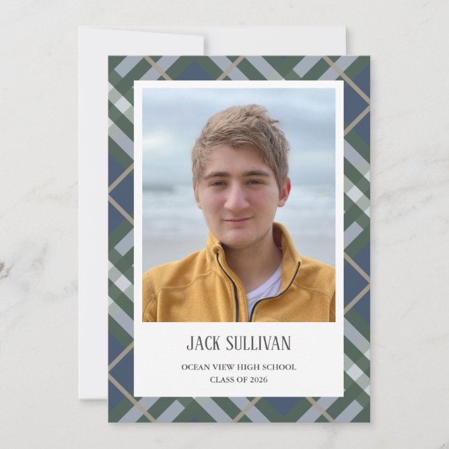 Classic Plaid Photo Graduation Announcement Card Meddelande (Framsida)