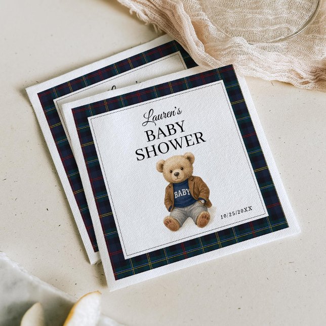Classic Plaid Teddy Bear Baby Shower Napkins  Pappersservett (Skapare uppladdad)