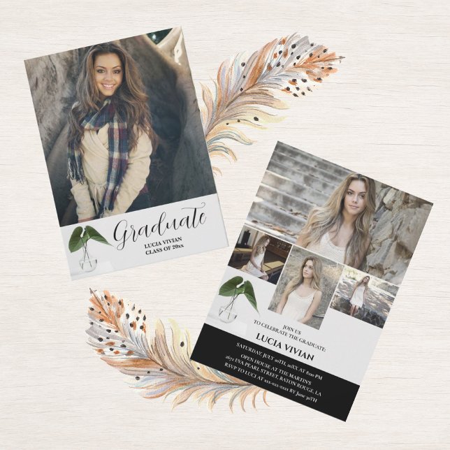 Classic Plant Pot Script 5 Photo Memory Graduation Inbjudningar (Skapare uppladdad)