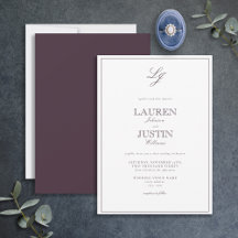 Classic Plum Lila Calligraphy Monogram Bröllop
