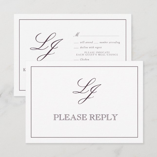 Classic Plum Lila Calligraphy Monogram Bröllop OSA Kort (Fram/baksida)