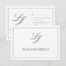 Classic Plum Lila Calligraphy Monogram Bröllop OSA Kort