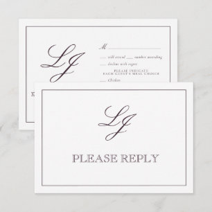 Classic Plum Lila Calligraphy Monogram Bröllop OSA Kort