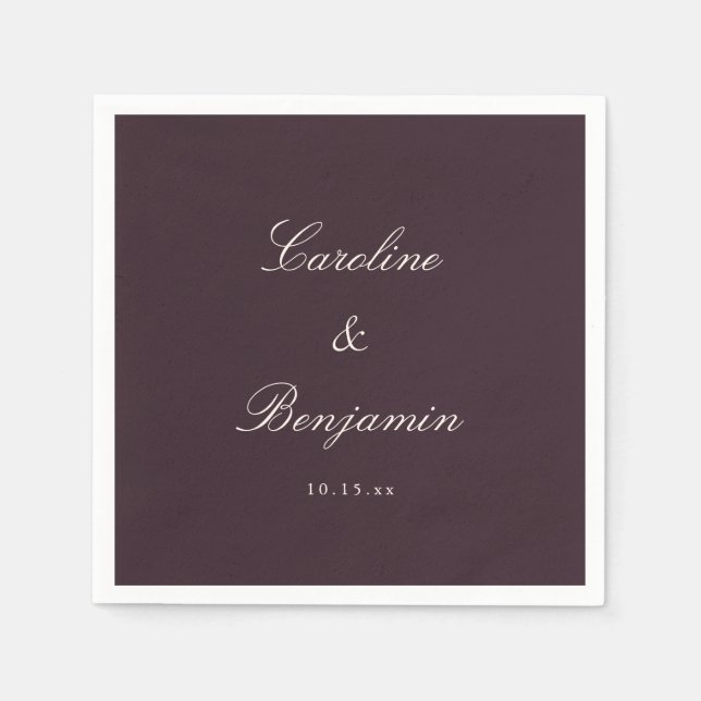 Classic Plum Script Elegant Wedding Custom Name Pappersservett (Framsidan)