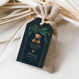 Classic Polo Green Plaid Teddy Bear Baby Shower Presentetikett