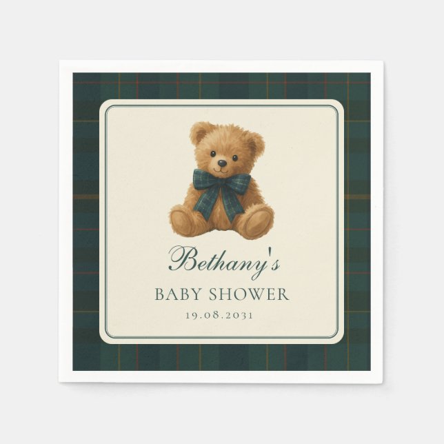 Classic Polo Tartan Teddy Bear Baby Shower Pappersservett (Framsidan)